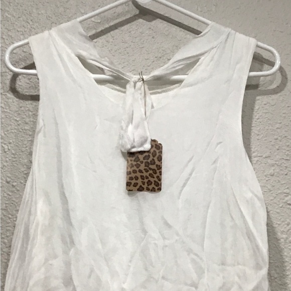 Made in Italy 100% Silk White Tiered Asymmetrical Tank Top Tie Back Accent OS - Picture 5 of 5